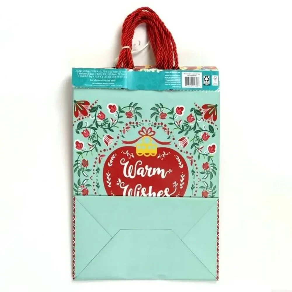 Pioneer Woman Christmas Gift Bag 5ct Set Foil or Glitter Paper Bird Floral Green